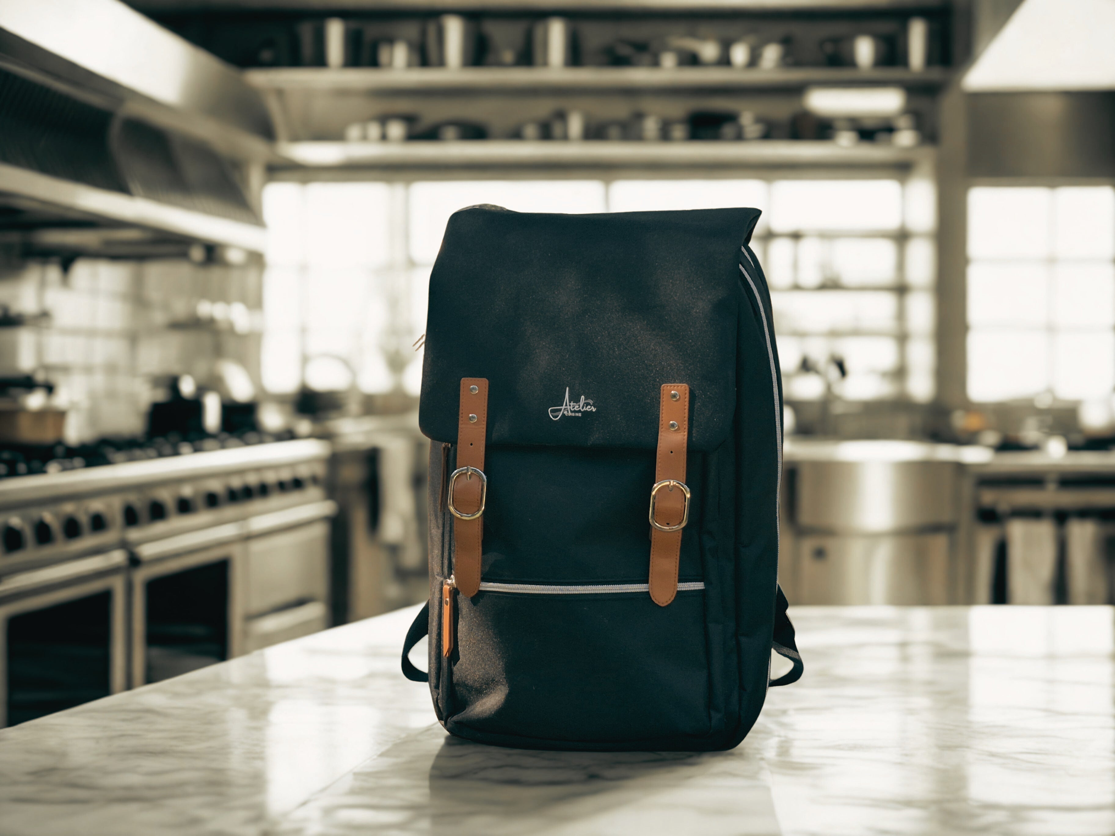 chefbag sac à dos de cuisine posé sur plan de travail professionnelle