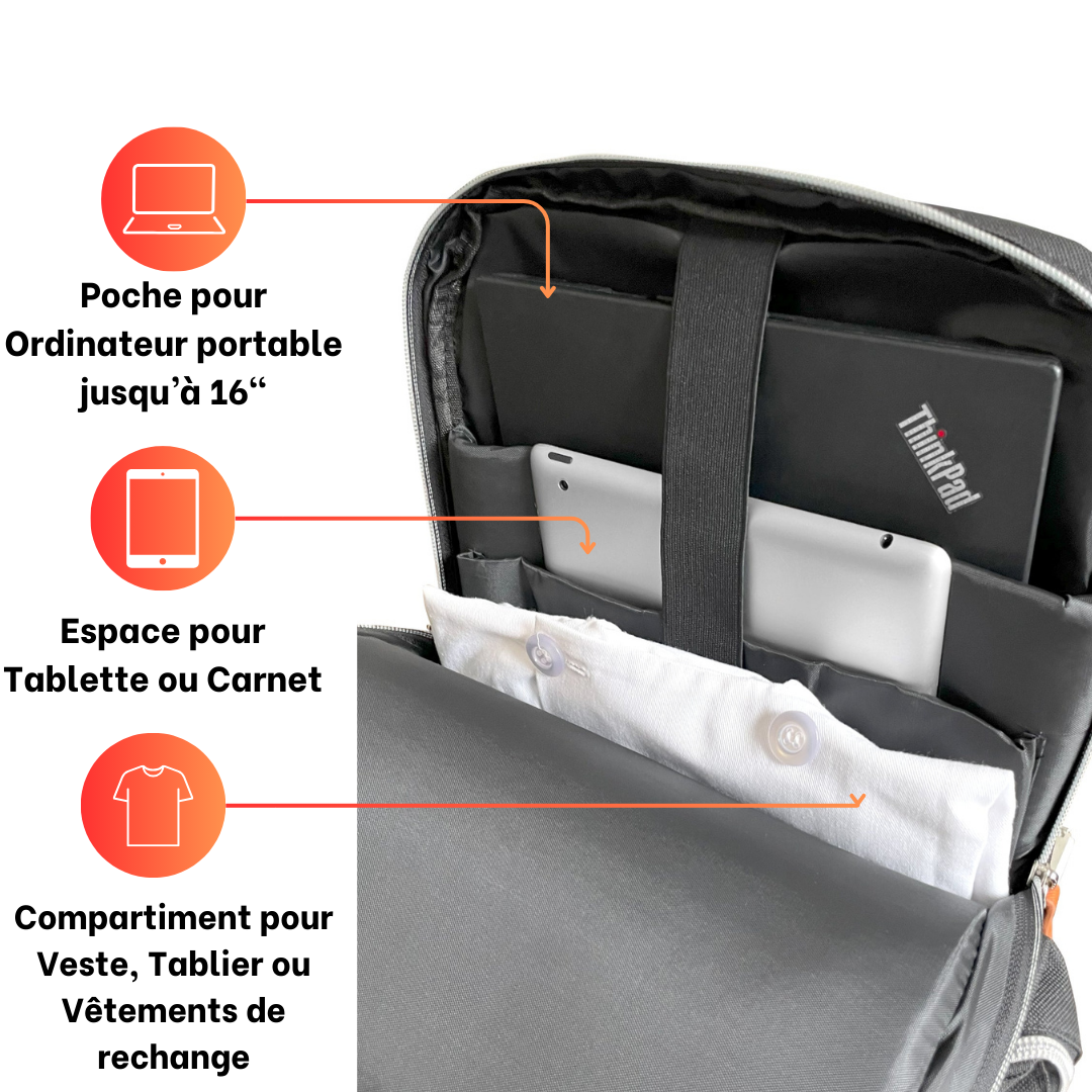 ChefBag avec poche ordinateur – sac à dos adapté aux chefs nomades