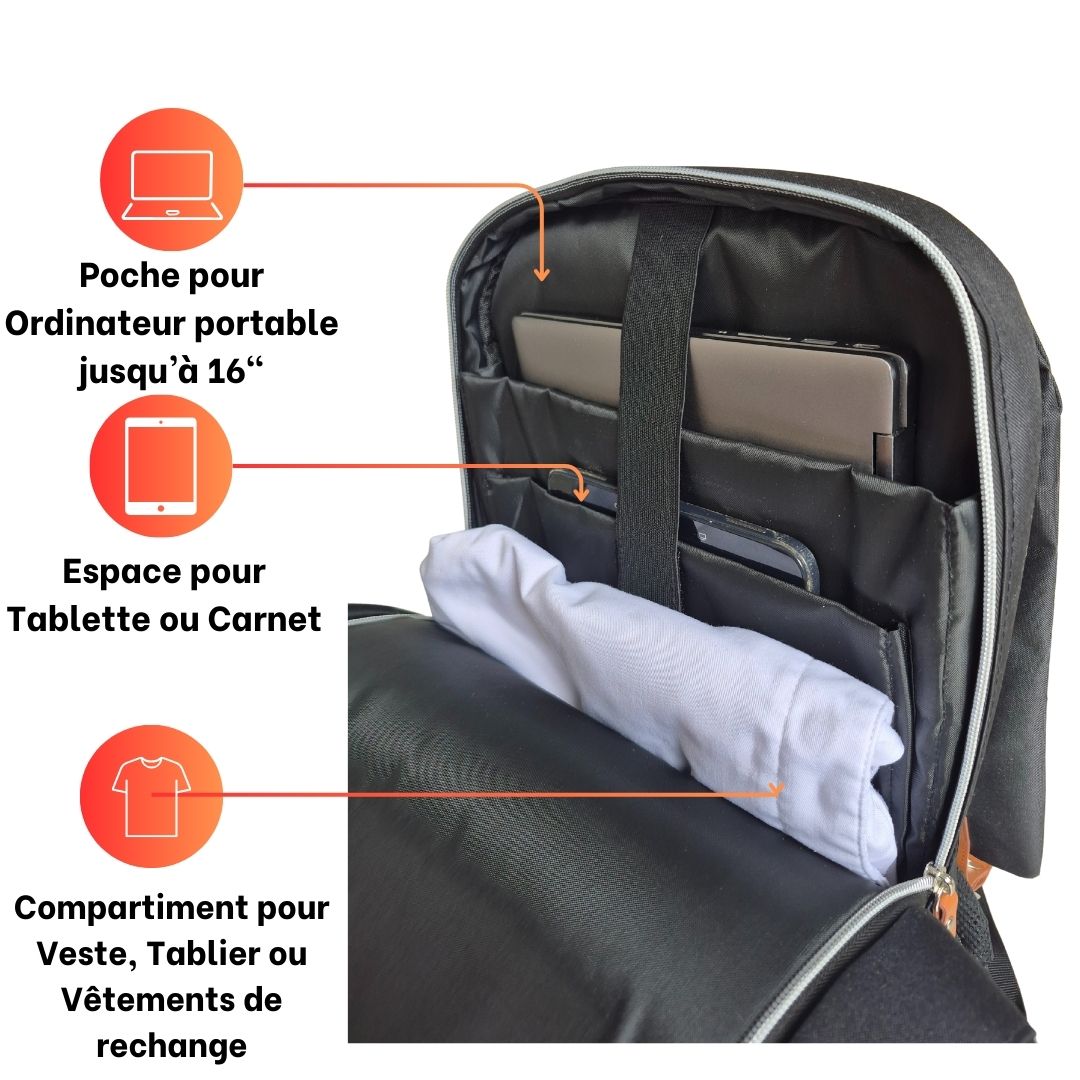 ChefBag avec poche ordinateur – sac à dos adapté aux chefs nomades